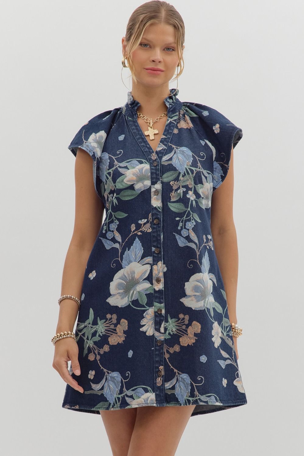 Floral Denim Dress – 3Boutique LLC