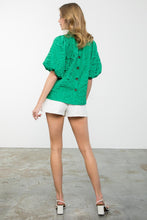 Load image into Gallery viewer, Puff Sleeve Green Textured Top
