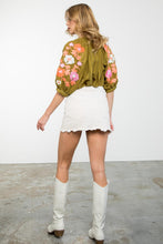 Load image into Gallery viewer, Olive Embroidered Puff Sleeve Top
