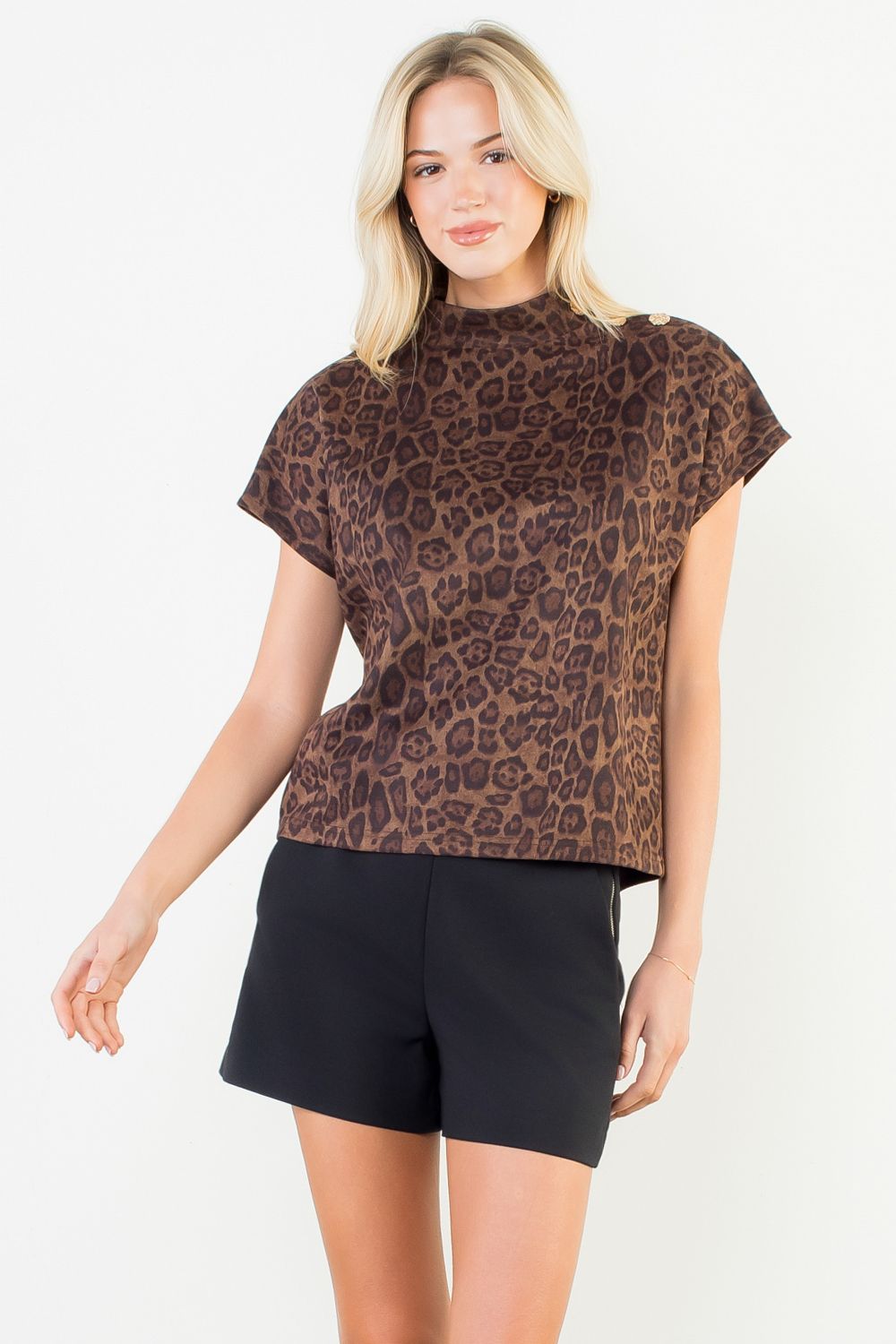 Cheetah Button Accent Top