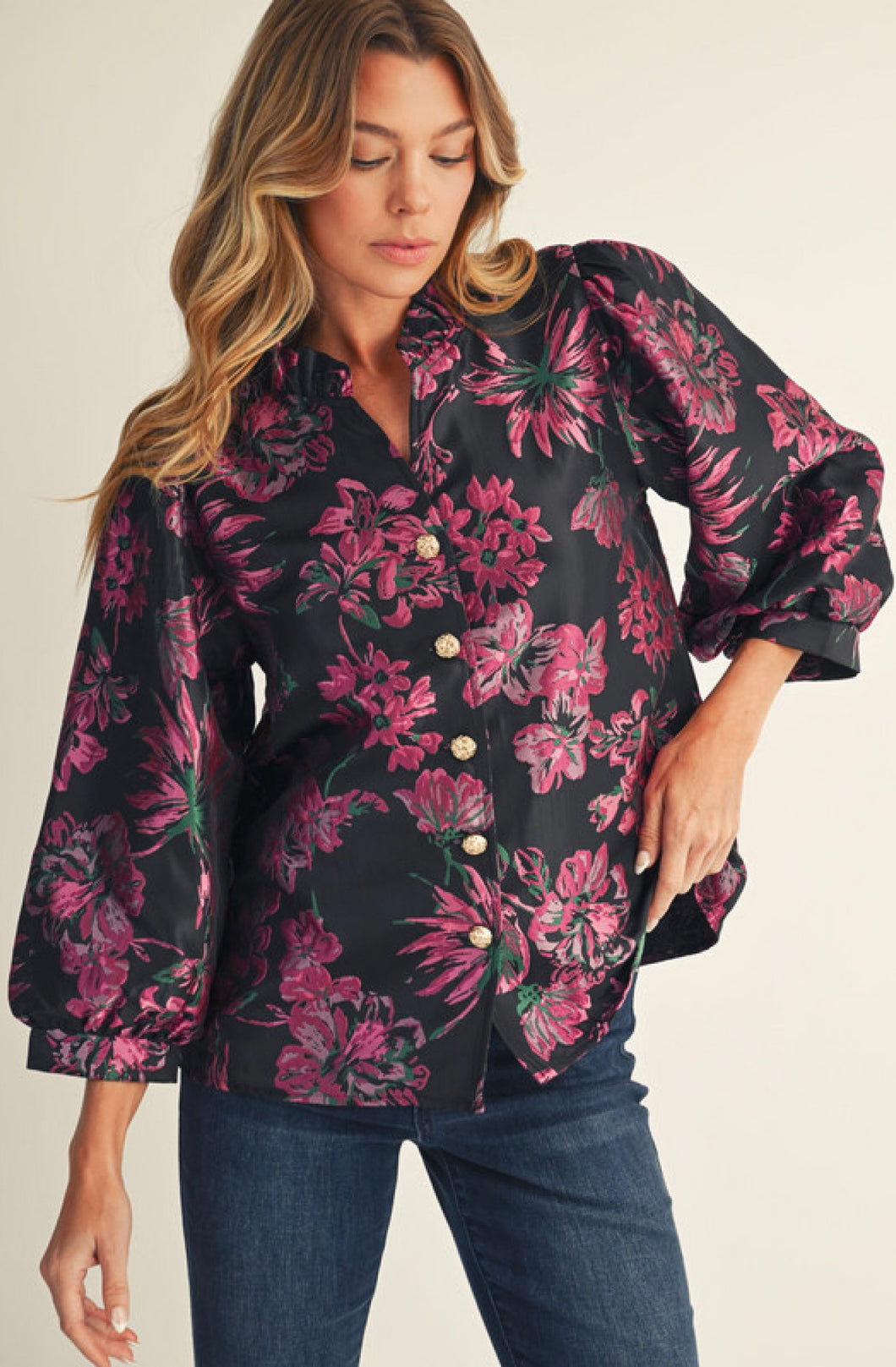 Pink Jacquard Print Top