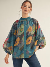 Load image into Gallery viewer, Teal Floral Blouse
