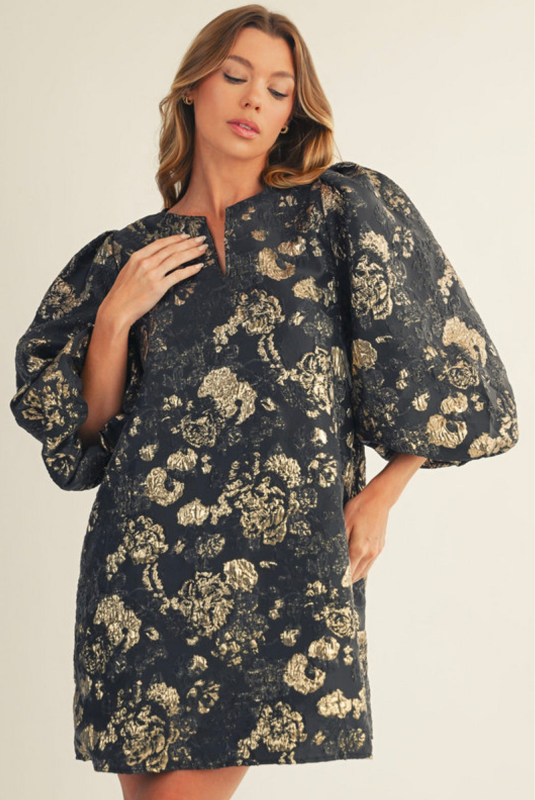 Black and Gold Jacquard Dress