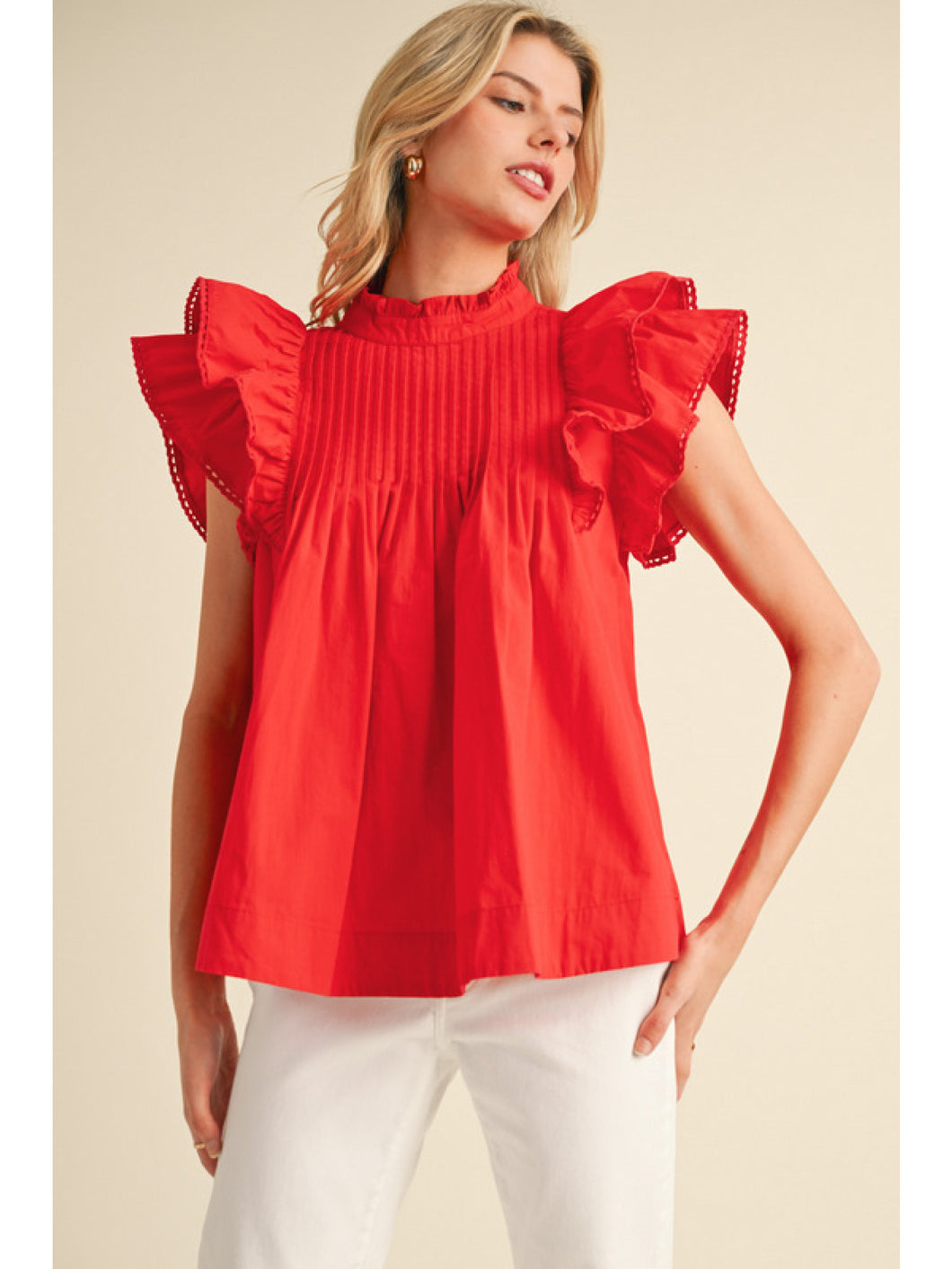 Red Pleated Top