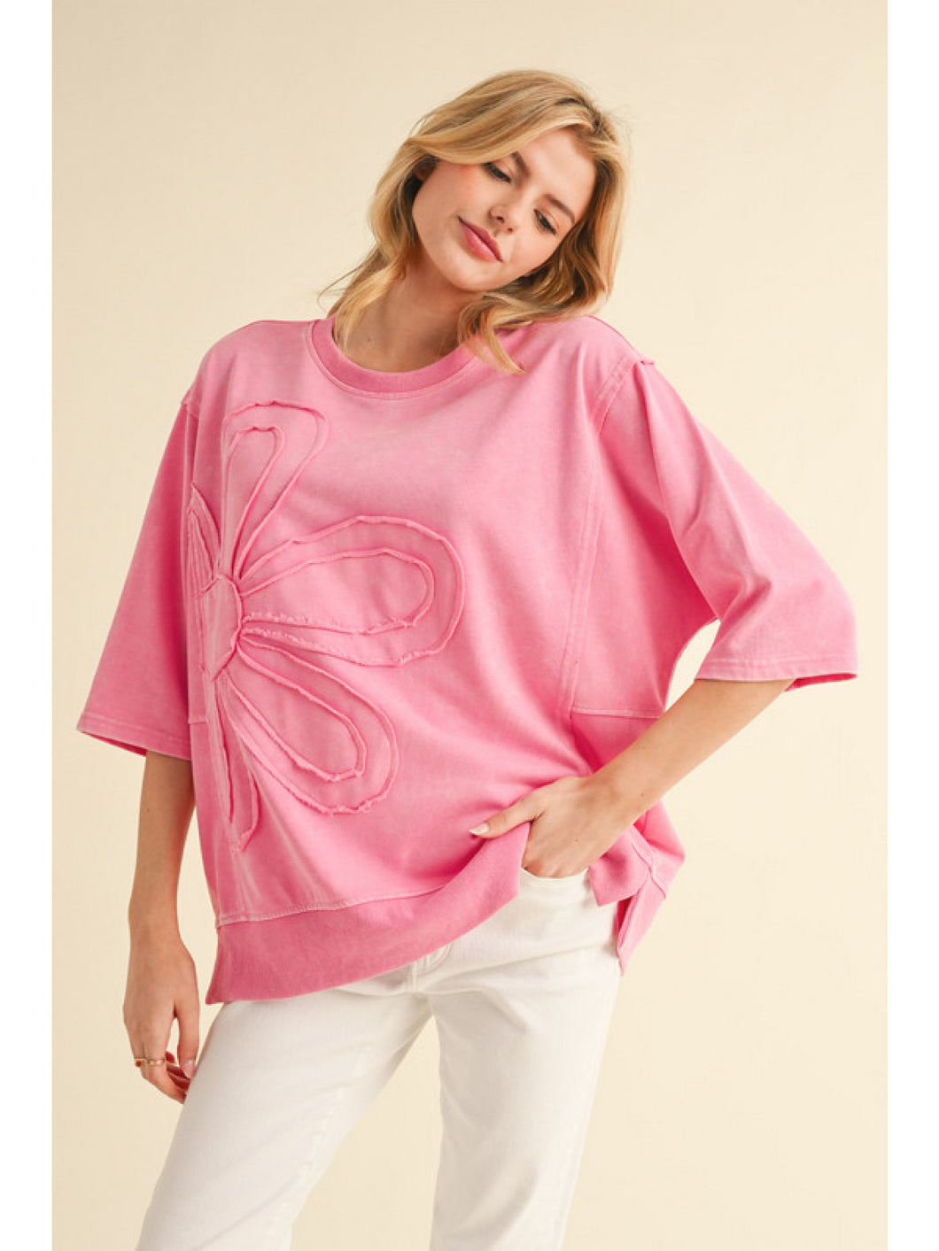 Pink Frayed Flower Shirt