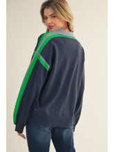 Load image into Gallery viewer, Navy Stripe Sleeve Sweater
