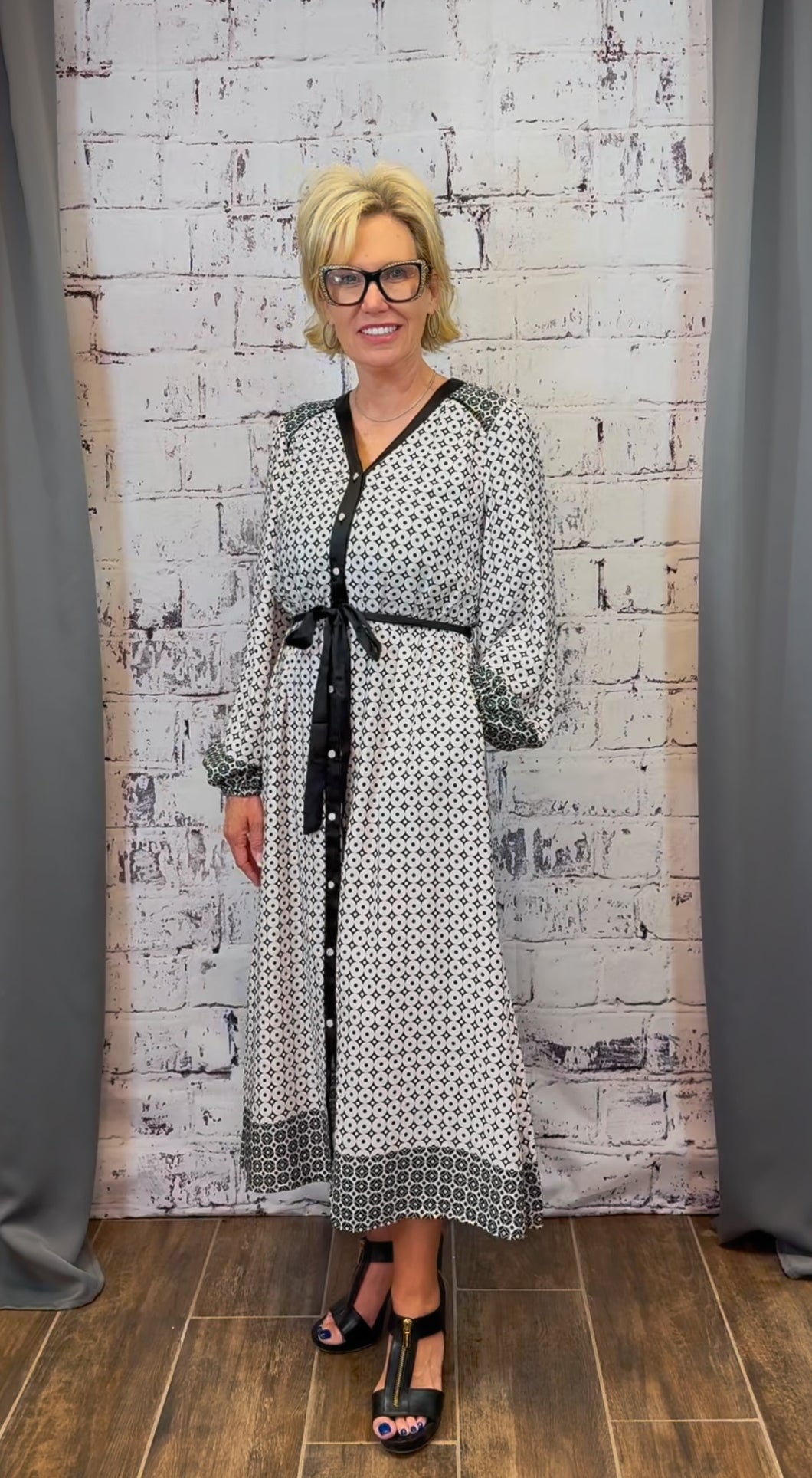 Cream and Black Midi Dress