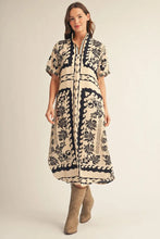 Load image into Gallery viewer, Cream and Black Boho Midi Dress
