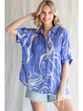 Load image into Gallery viewer, Blue Satin Swirl Cape Top

