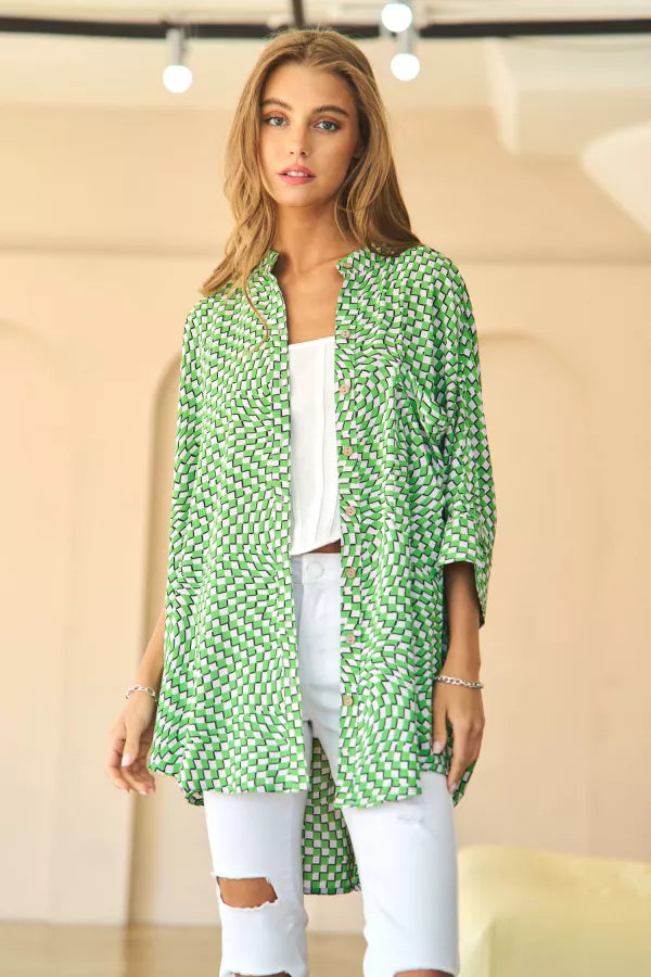 Green and Lavendar Bat Wing Blouse