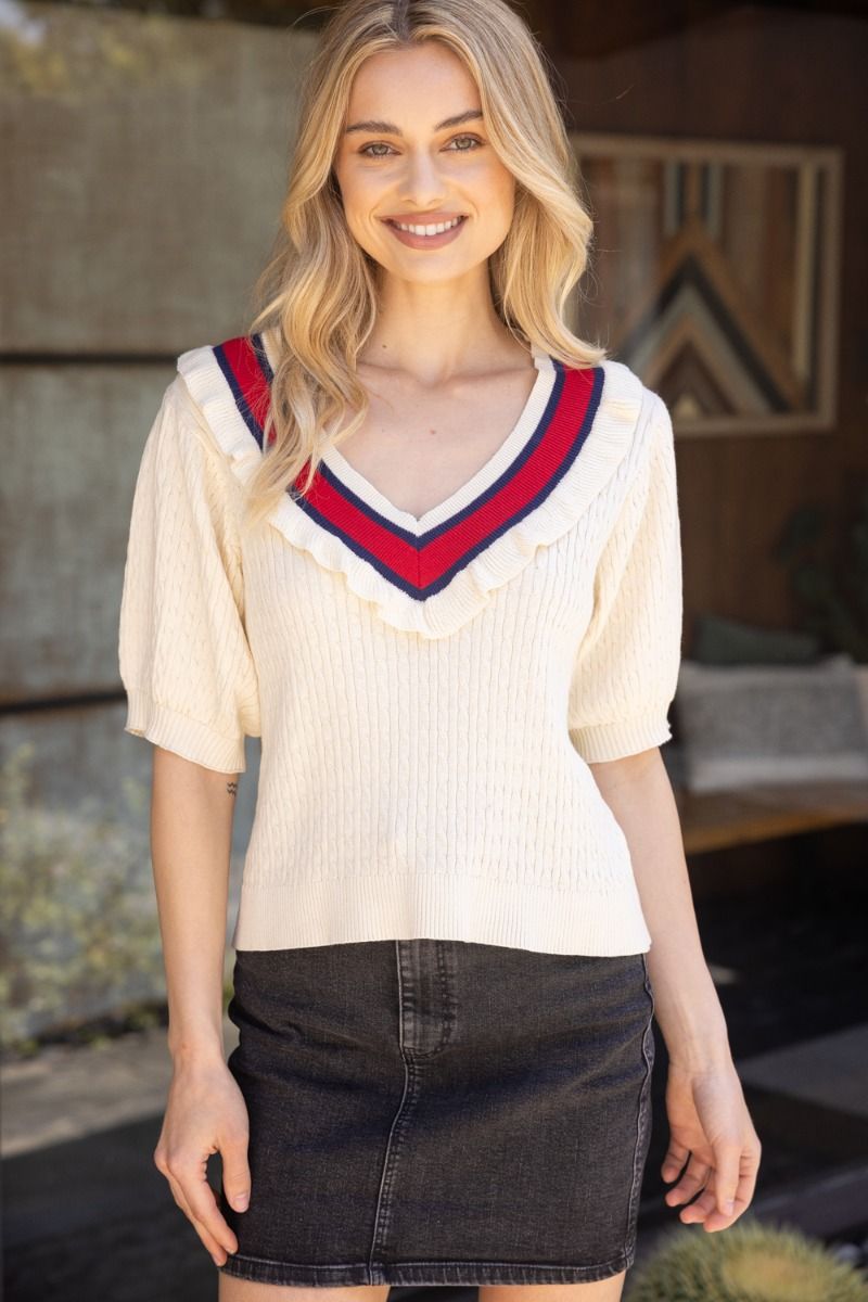 Contrast Short Sleeve Sweater