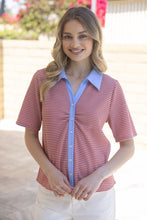 Load image into Gallery viewer, Red Striped Button Down Top
