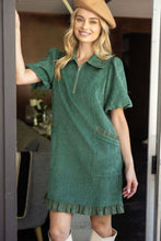 Load image into Gallery viewer, Hunter Green Ruffle Trim Dress
