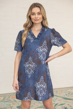 Load image into Gallery viewer, Navy Fleur De Lis Shift Dress
