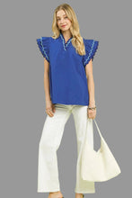 Load image into Gallery viewer, Ocean Blue Ruffle Sleeve Top
