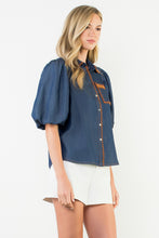 Load image into Gallery viewer, Crocheted Trim Denim Top
