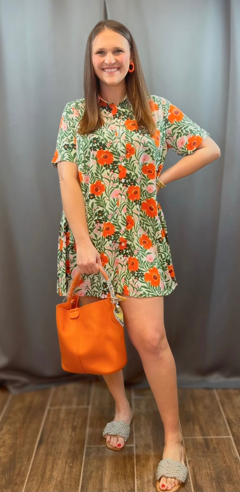 Green Floral Button Up Dress