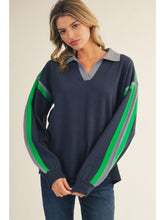 Load image into Gallery viewer, Navy Stripe Sleeve Sweater

