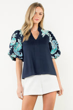 Load image into Gallery viewer, Navy Embroidered Top
