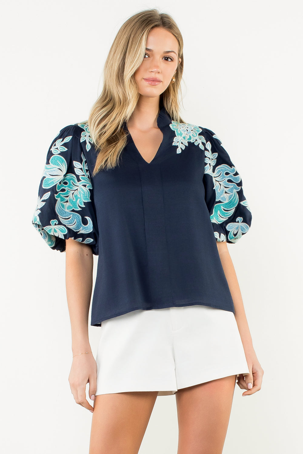 Navy Embroidered Top