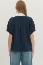 Load image into Gallery viewer, Navy Contrast Trim Top
