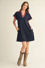 Load image into Gallery viewer, Navy Contrast Tee Dress
