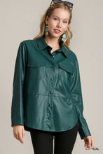 Load image into Gallery viewer, Teal Pleather Button Down Top
