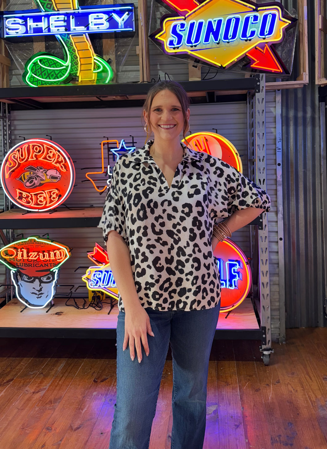 Snow Leopard Print Blouse