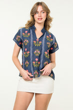 Load image into Gallery viewer, Navy Embroidered Top
