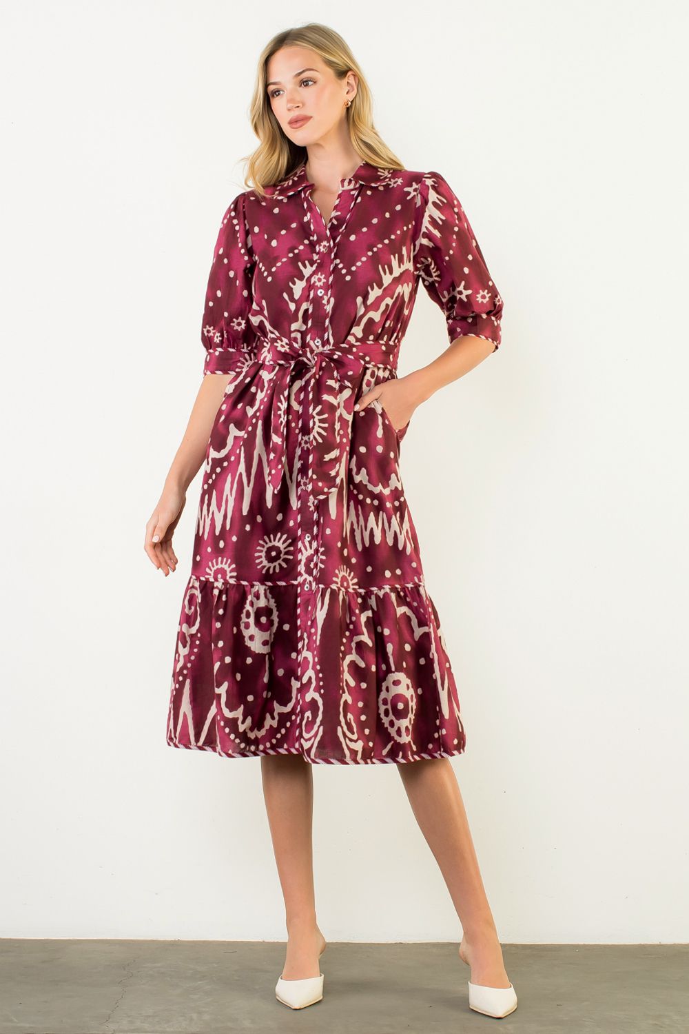 Plum Cute Tie Waist Midi Dress