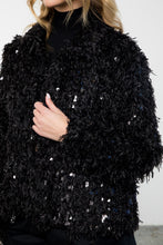 Load image into Gallery viewer, Black Sequin Fringed Cardigan
