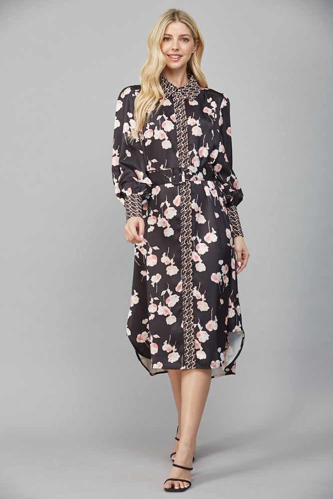 Black Button Front Floral Dress