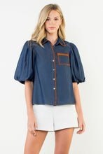 Load image into Gallery viewer, Crocheted Trim Denim Top
