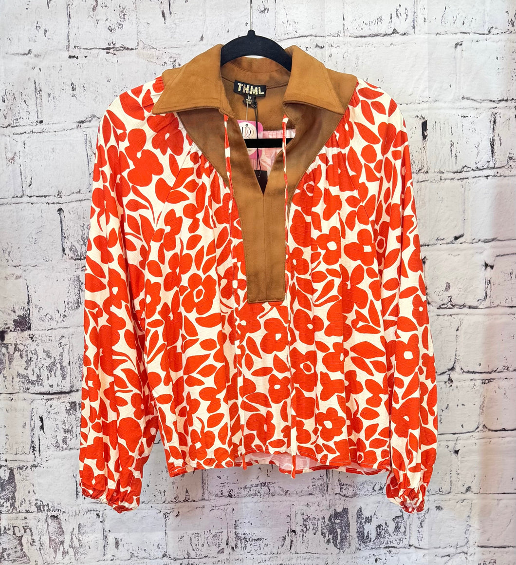 Rust Spotted Print Top