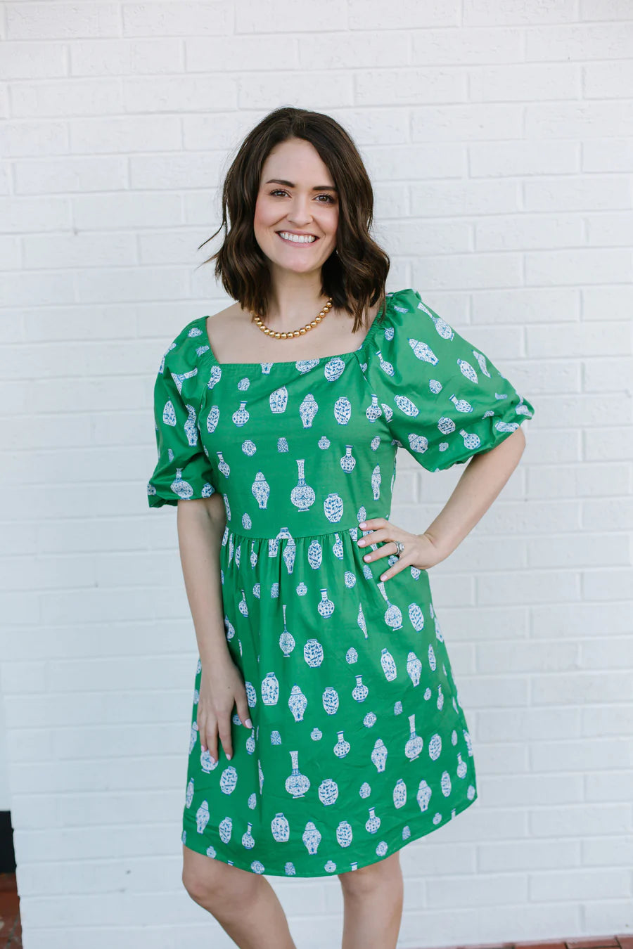 Green Ginger Jar Print Dress
