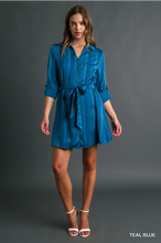 Load image into Gallery viewer, Textured Teal Blue Shirt Dress

