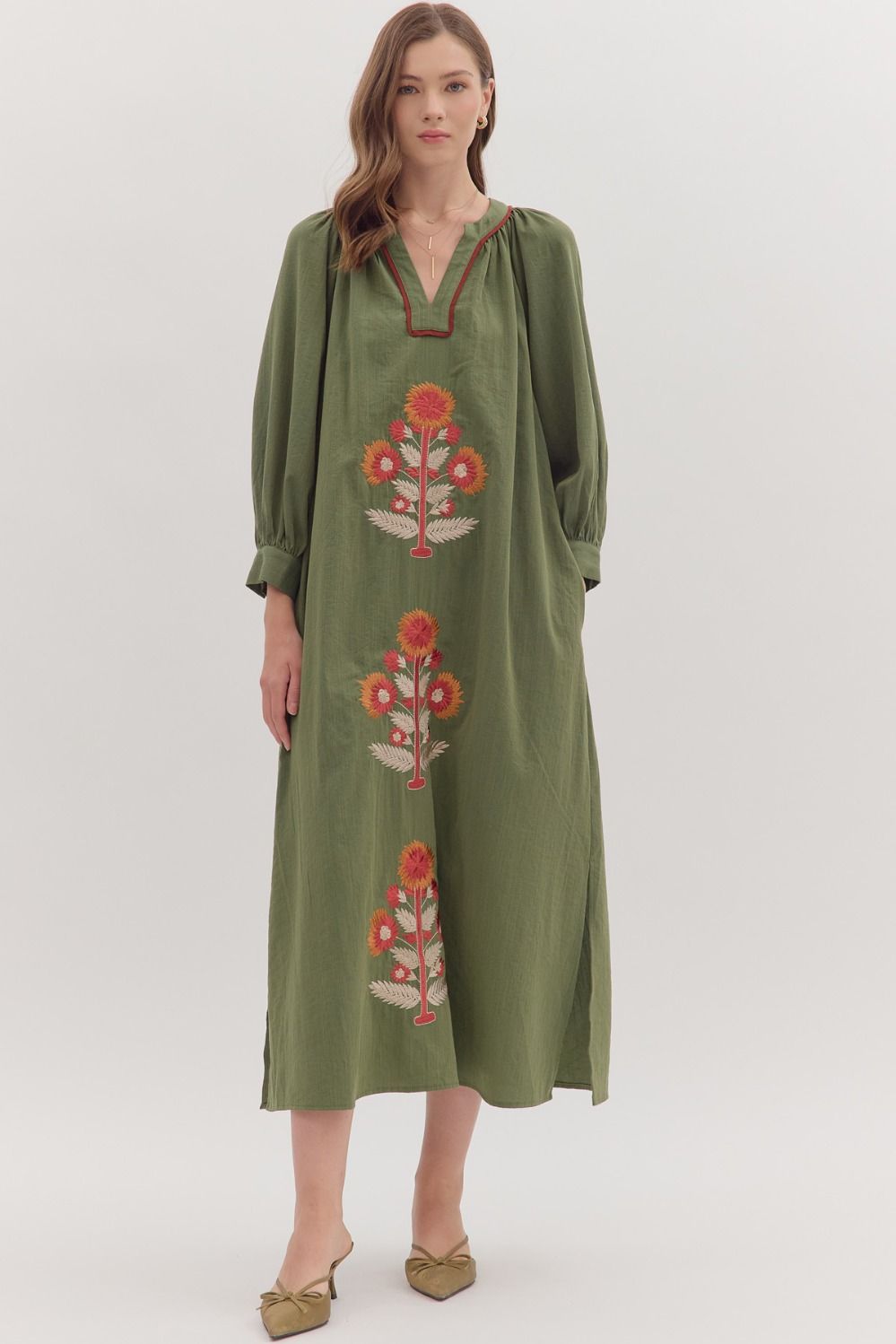 Olive Embroidered Maxi