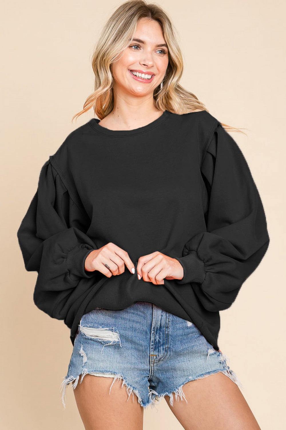 Black Bubble Sleeve Sweatshirt