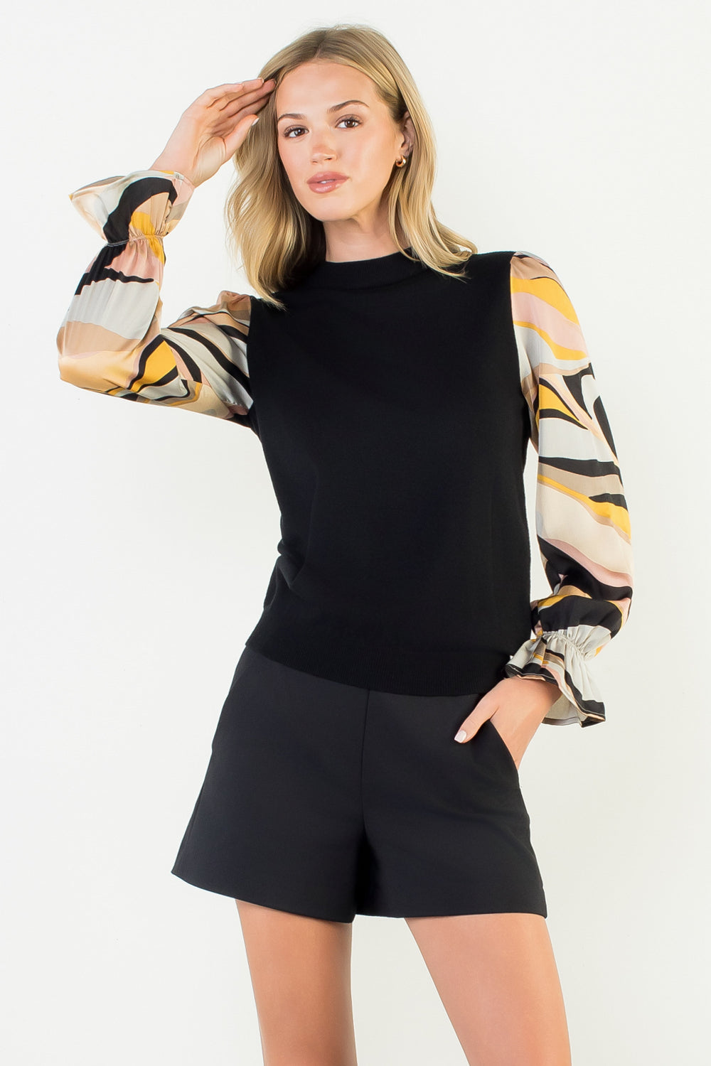 Black Contrast Sleeve Sweater