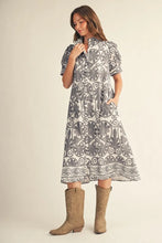Load image into Gallery viewer, Charcoal Boho Print Midi Dress
