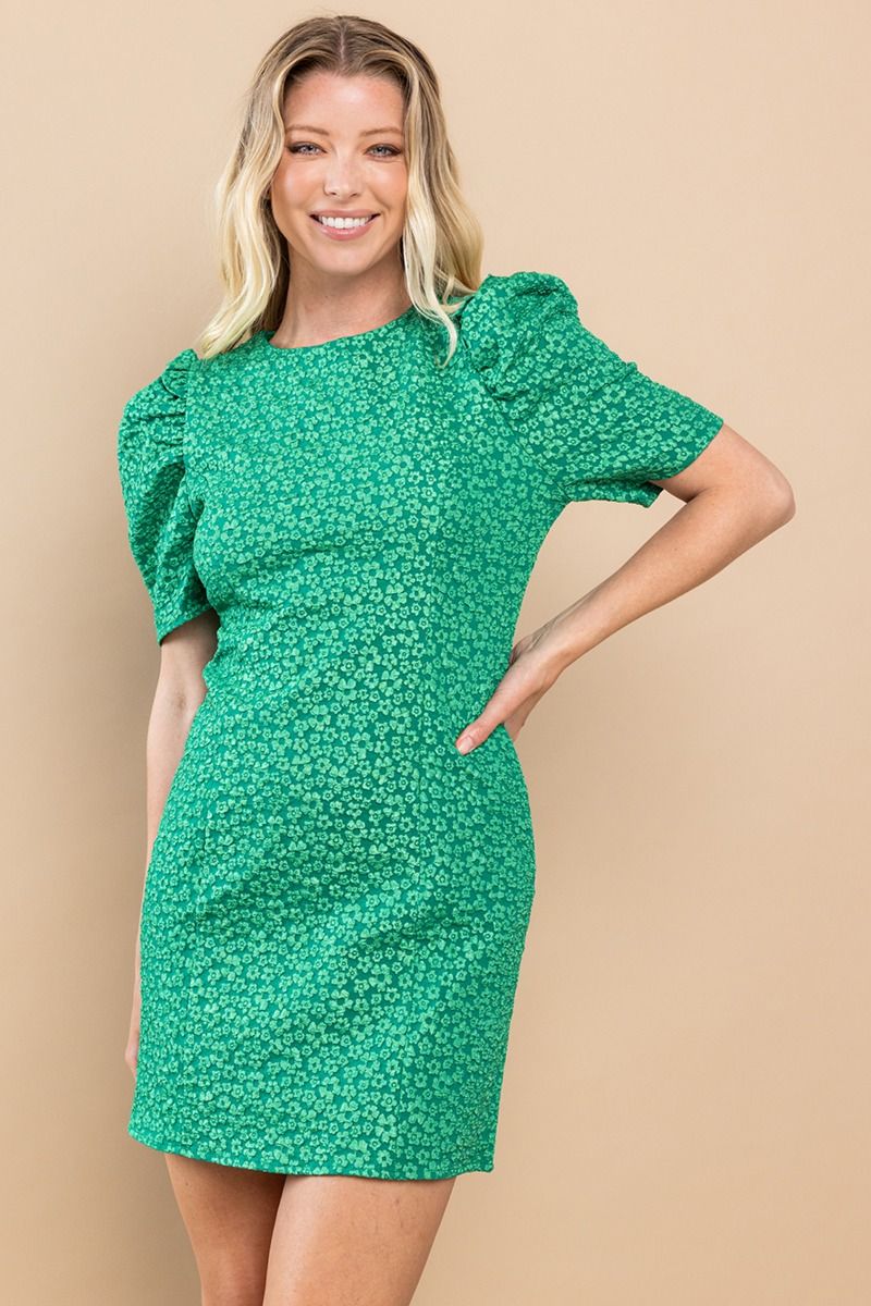 Kelly Green Flower Textured Dress
