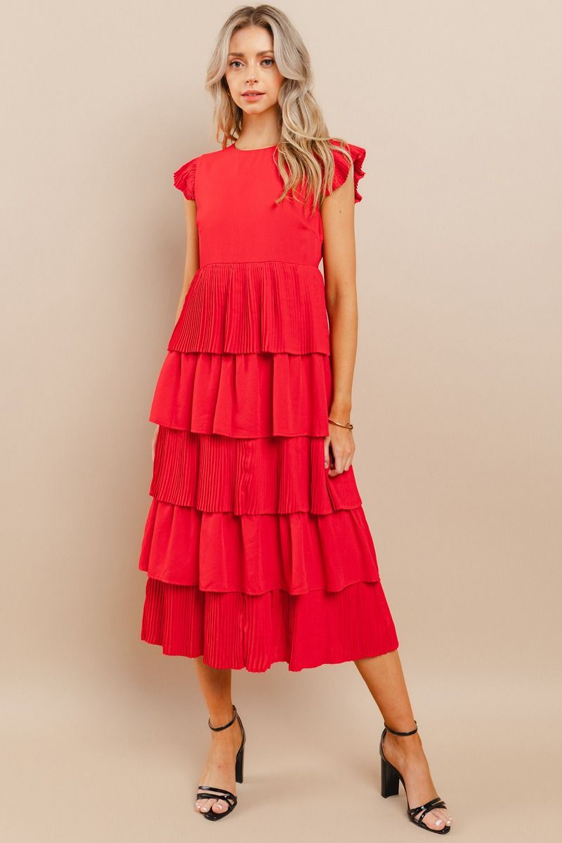 Red Tiered Midi Dress
