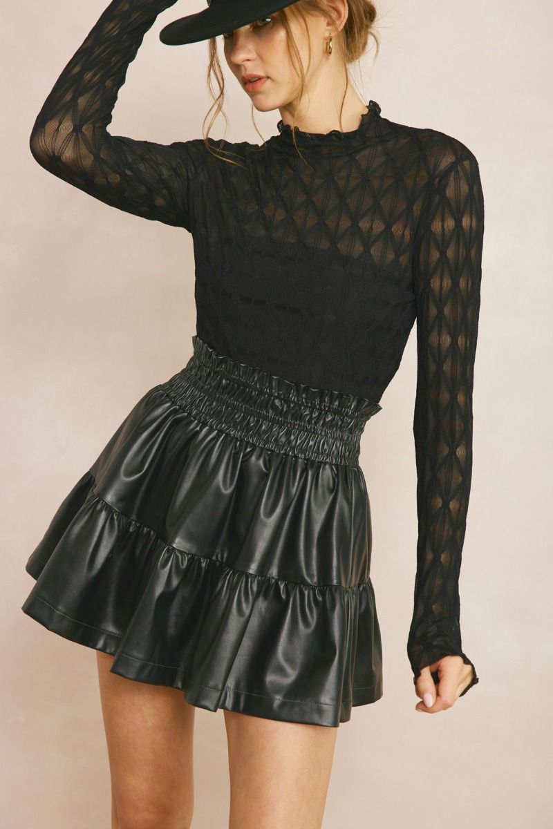 Black Pleather Tiered Skirt