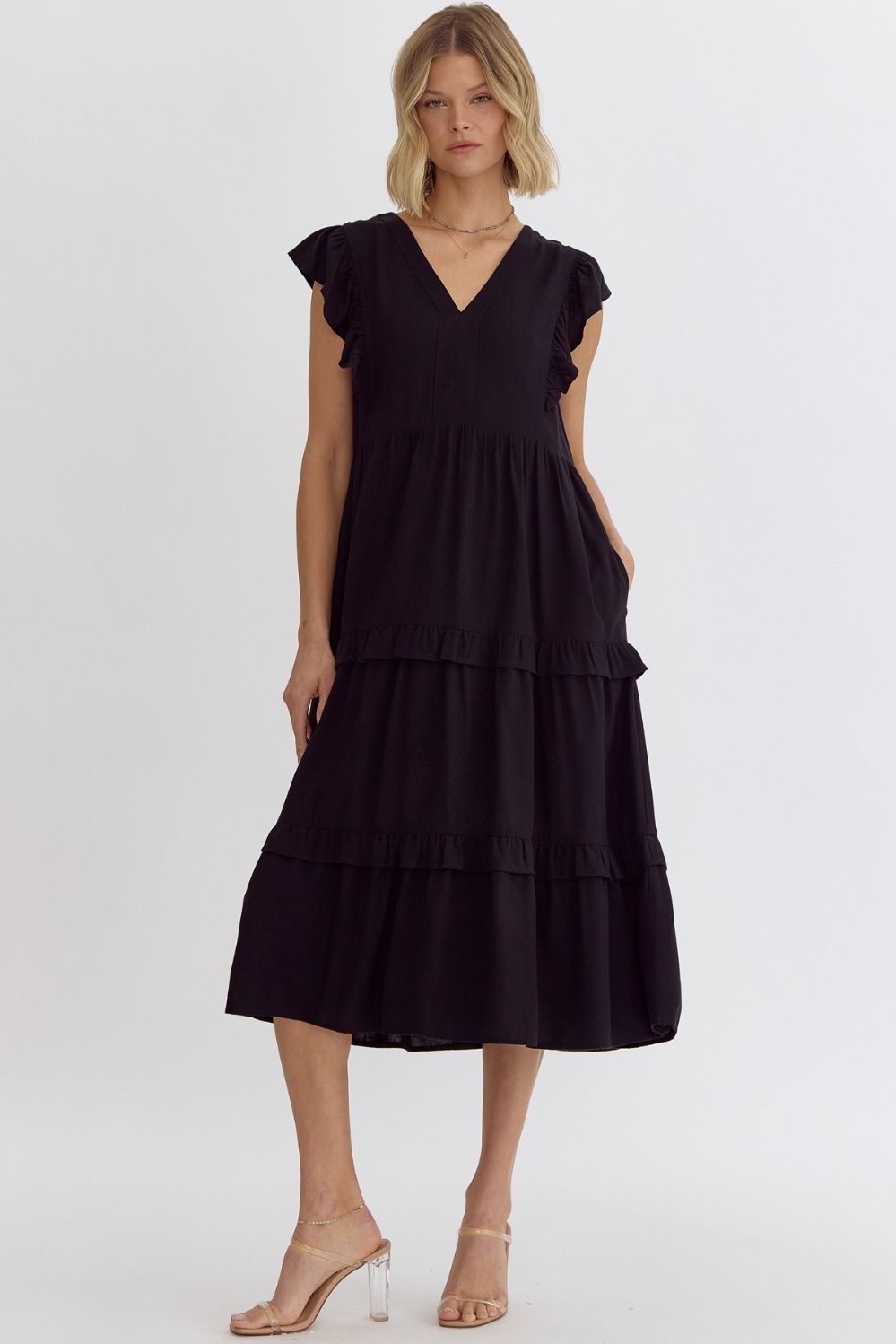 Classic Black Tiered Midi Dress