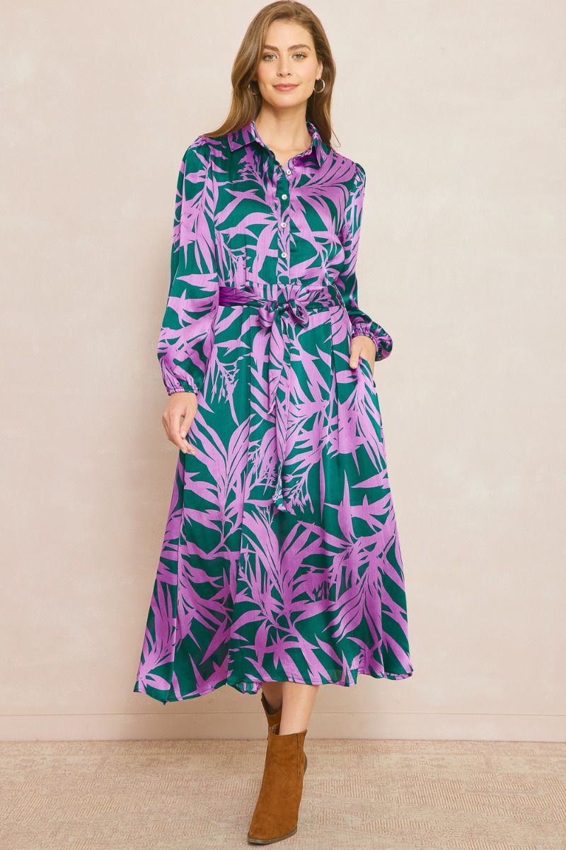 Leaf Print Midi Dress