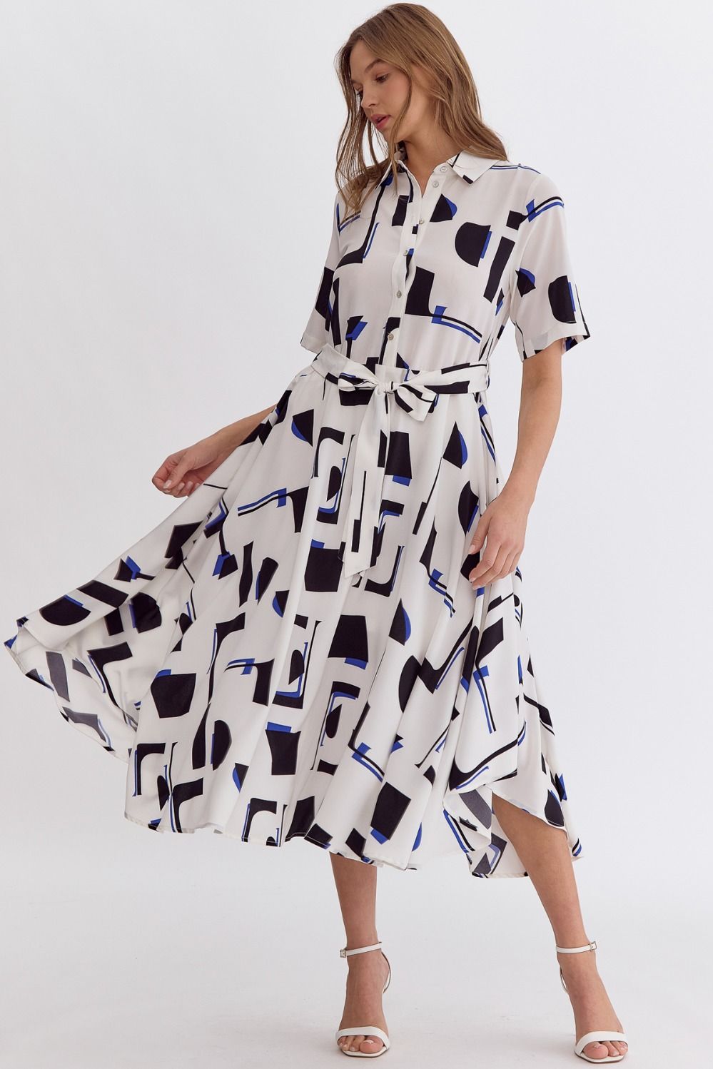 White Abstract Print Dress