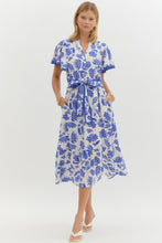 Load image into Gallery viewer, Blue and White Floral Midi Dress
