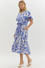 Load image into Gallery viewer, Blue and White Floral Midi Dress
