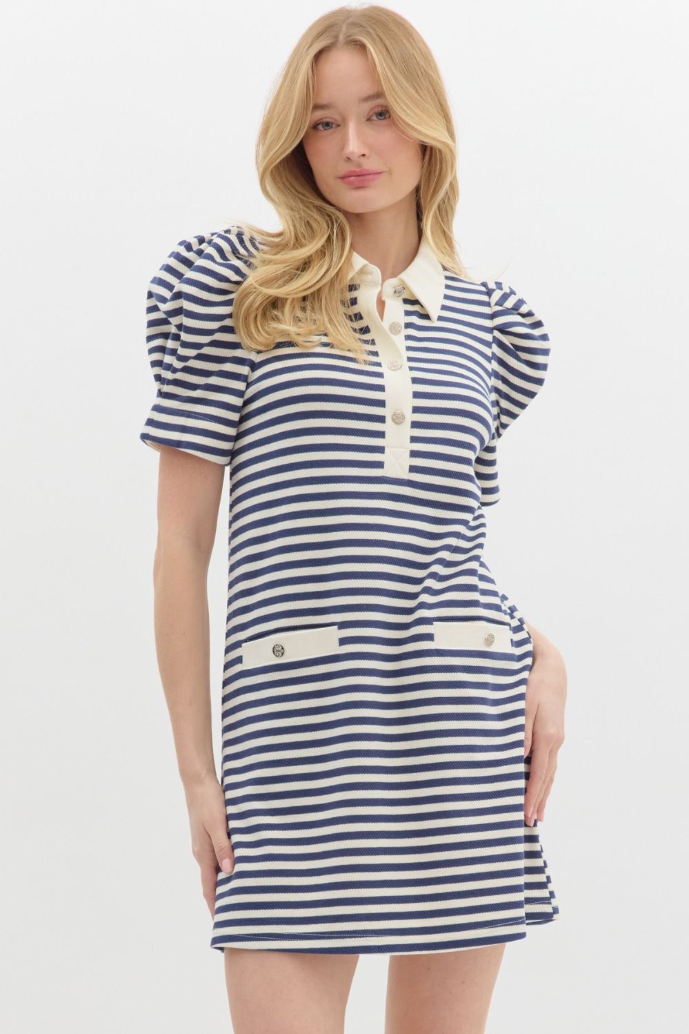 Navy Striped Jersey Dress