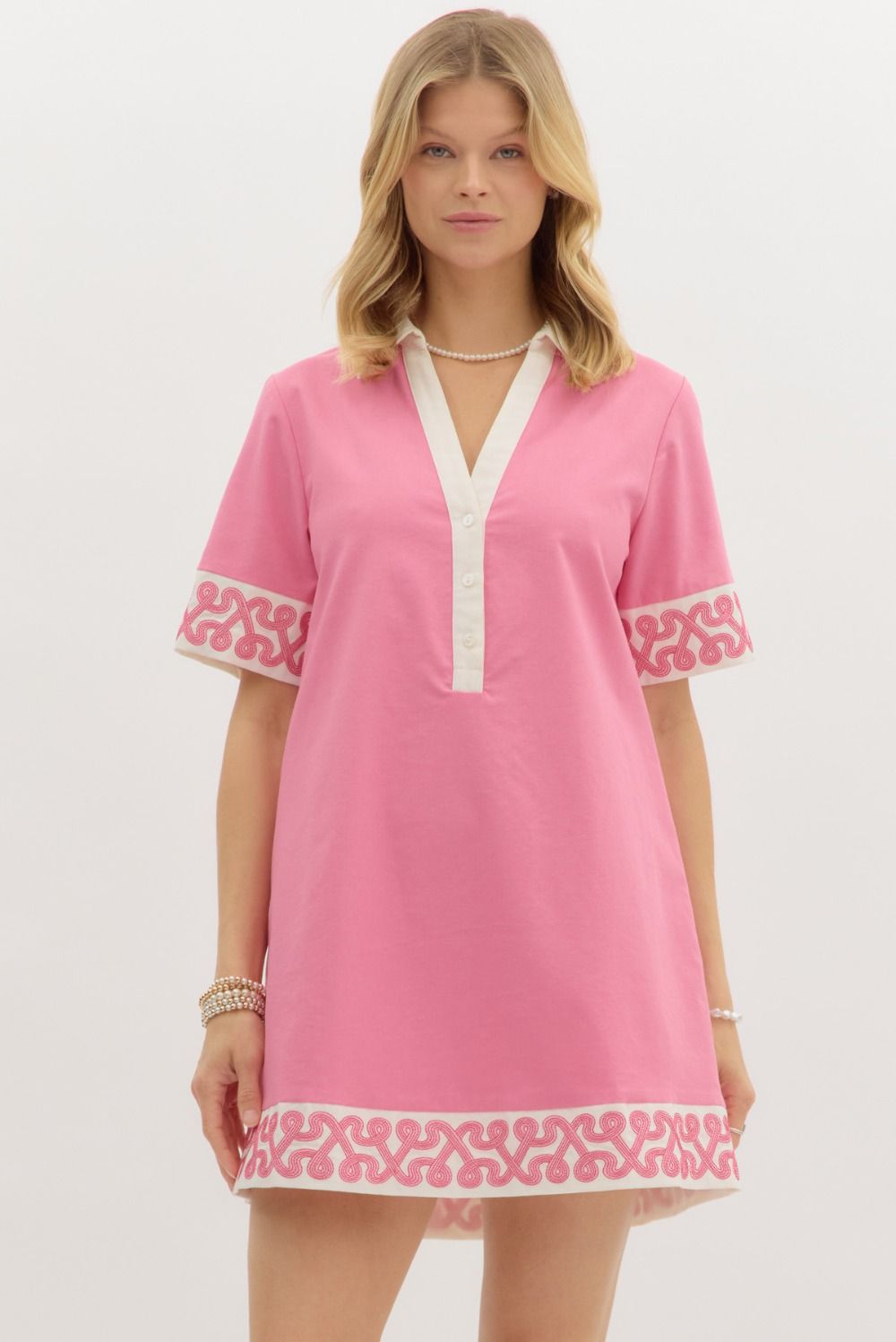 Pink Embroidered Accent Dress